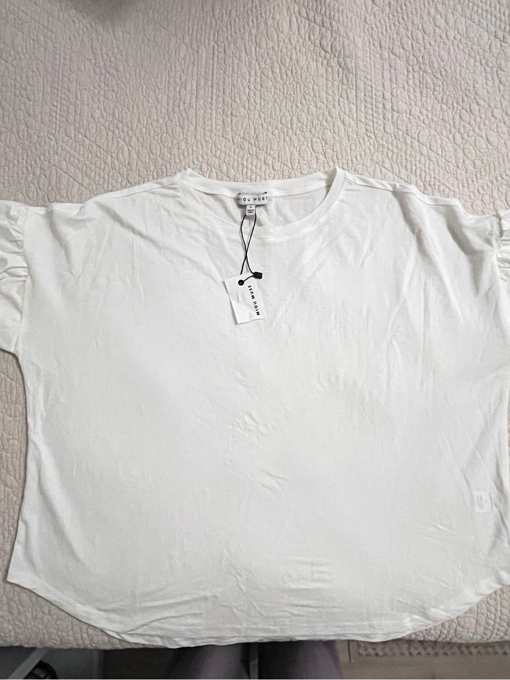Miou muse woman’s off white puff short sleeve shirt L